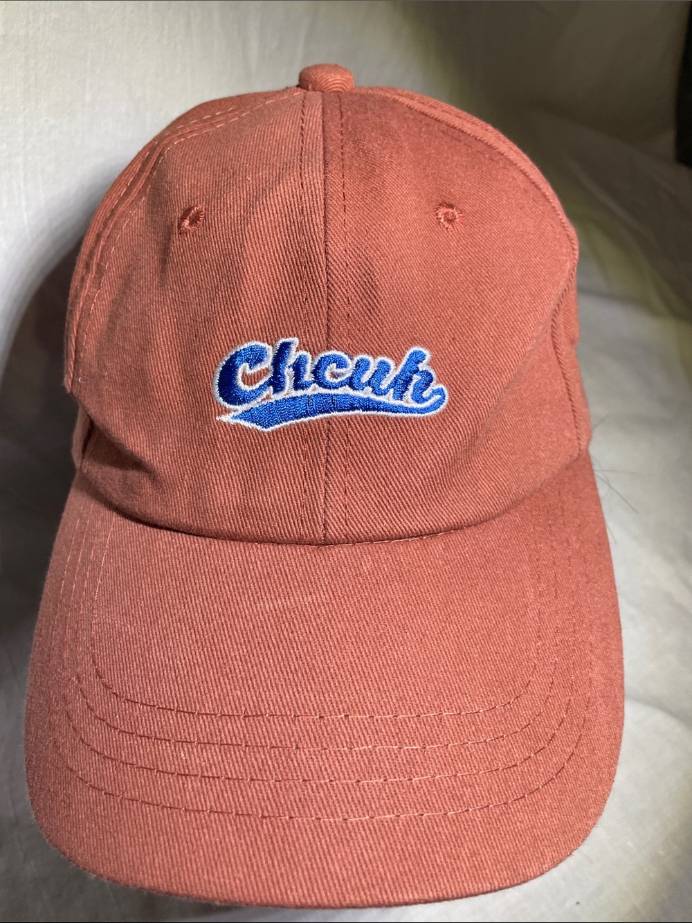 Women's Rust Baseball Cap with Blue Script Accent